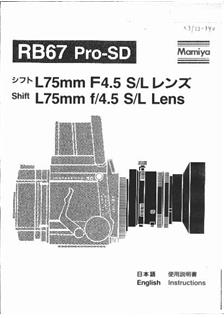 Mamiya RB 67 Pro SD manual. Camera Instructions.